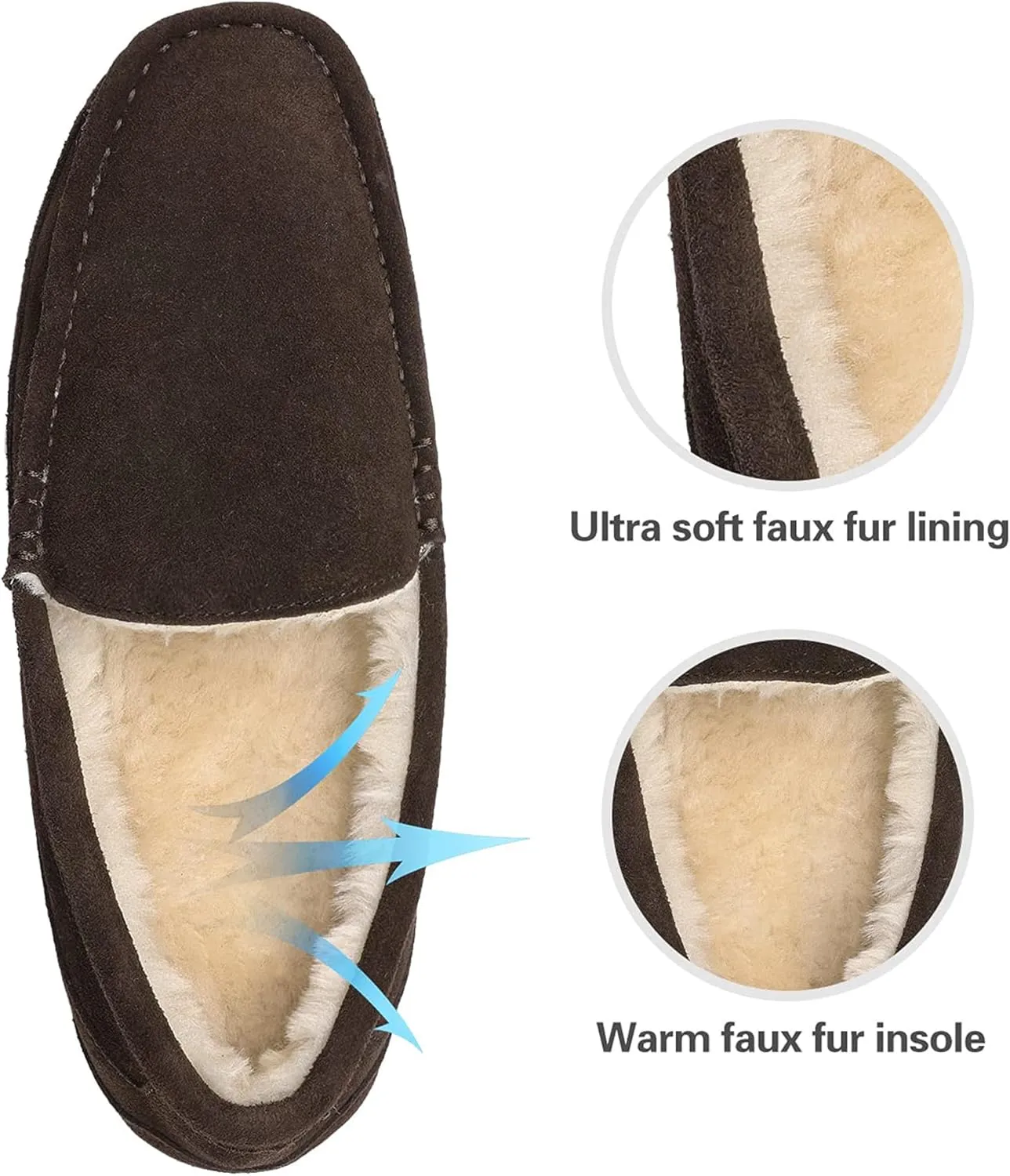DREAM PAIRS Men's House Slippers Moccasin Indoor Outdoor Fuzzy Furry Loafers Suede Leather Warm Comfortable Shoes