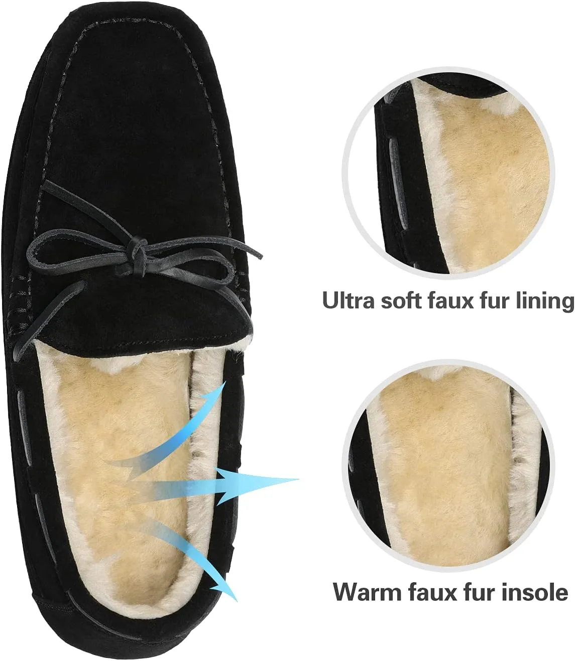 DREAM PAIRS Men's House Slippers Moccasin Indoor Outdoor Fuzzy Furry Loafers Suede Leather Warm Comfortable Shoes