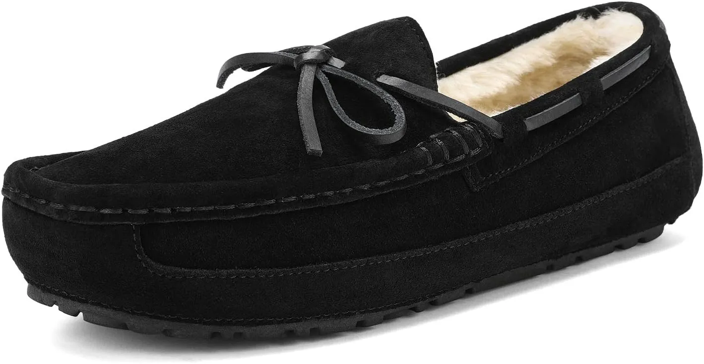 DREAM PAIRS Men's House Slippers Moccasin Indoor Outdoor Fuzzy Furry Loafers Suede Leather Warm Comfortable Shoes