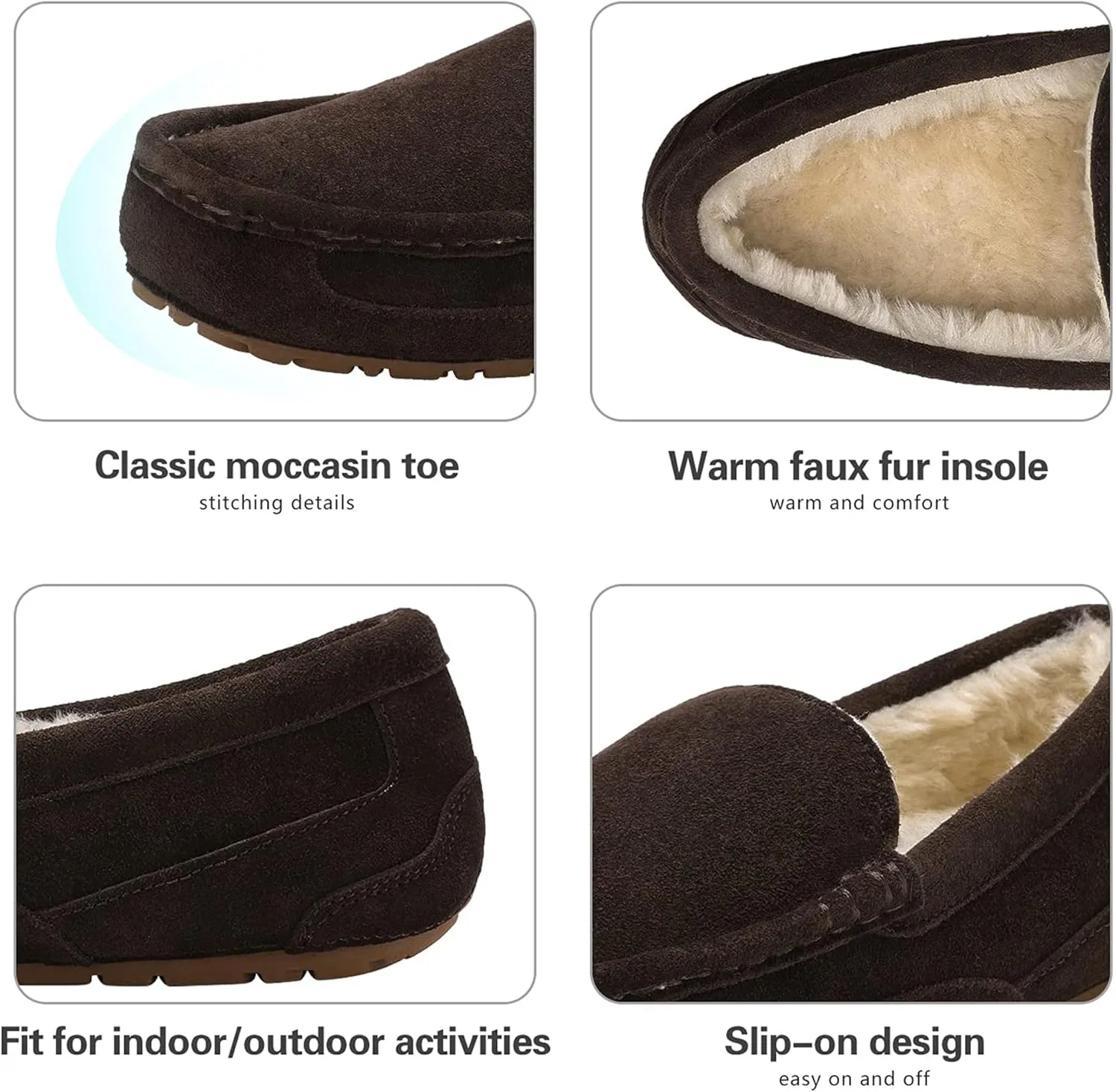 DREAM PAIRS Men's House Slippers Moccasin Indoor Outdoor Fuzzy Furry Loafers Suede Leather Warm Comfortable Shoes