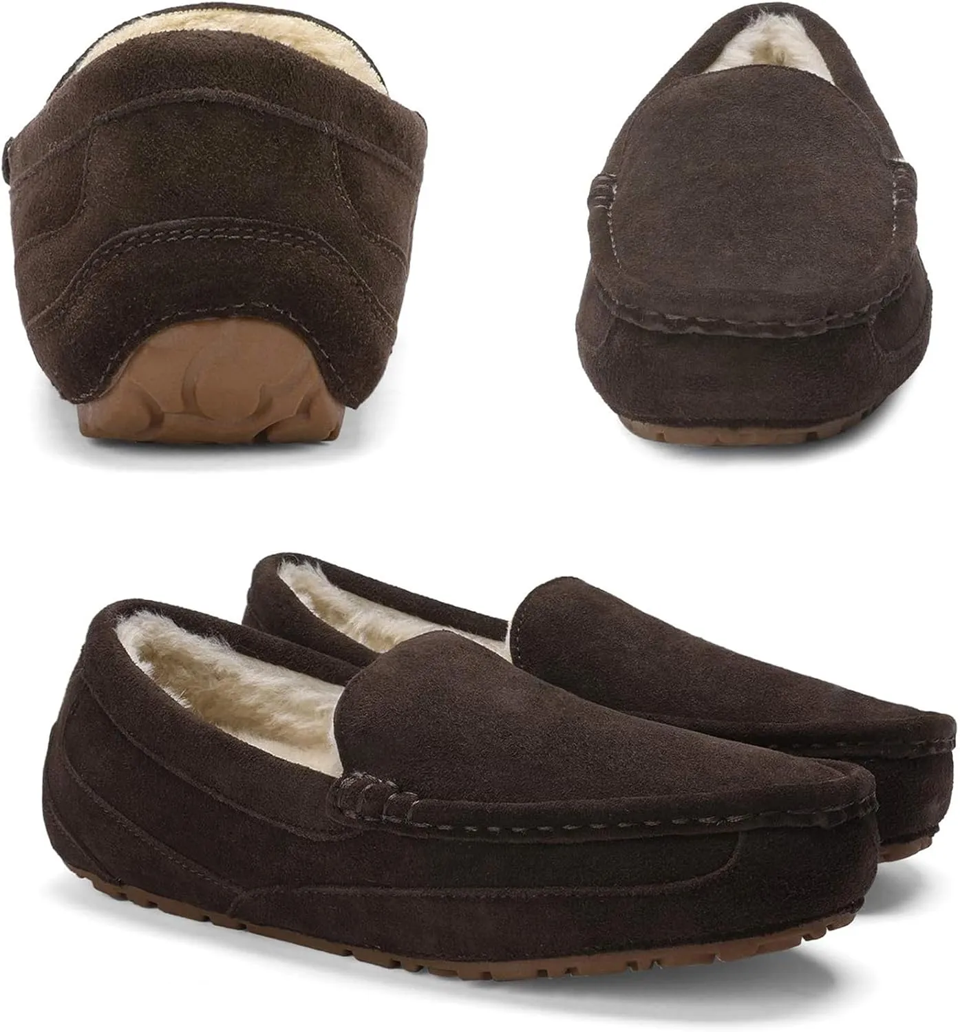 DREAM PAIRS Men's House Slippers Moccasin Indoor Outdoor Fuzzy Furry Loafers Suede Leather Warm Comfortable Shoes