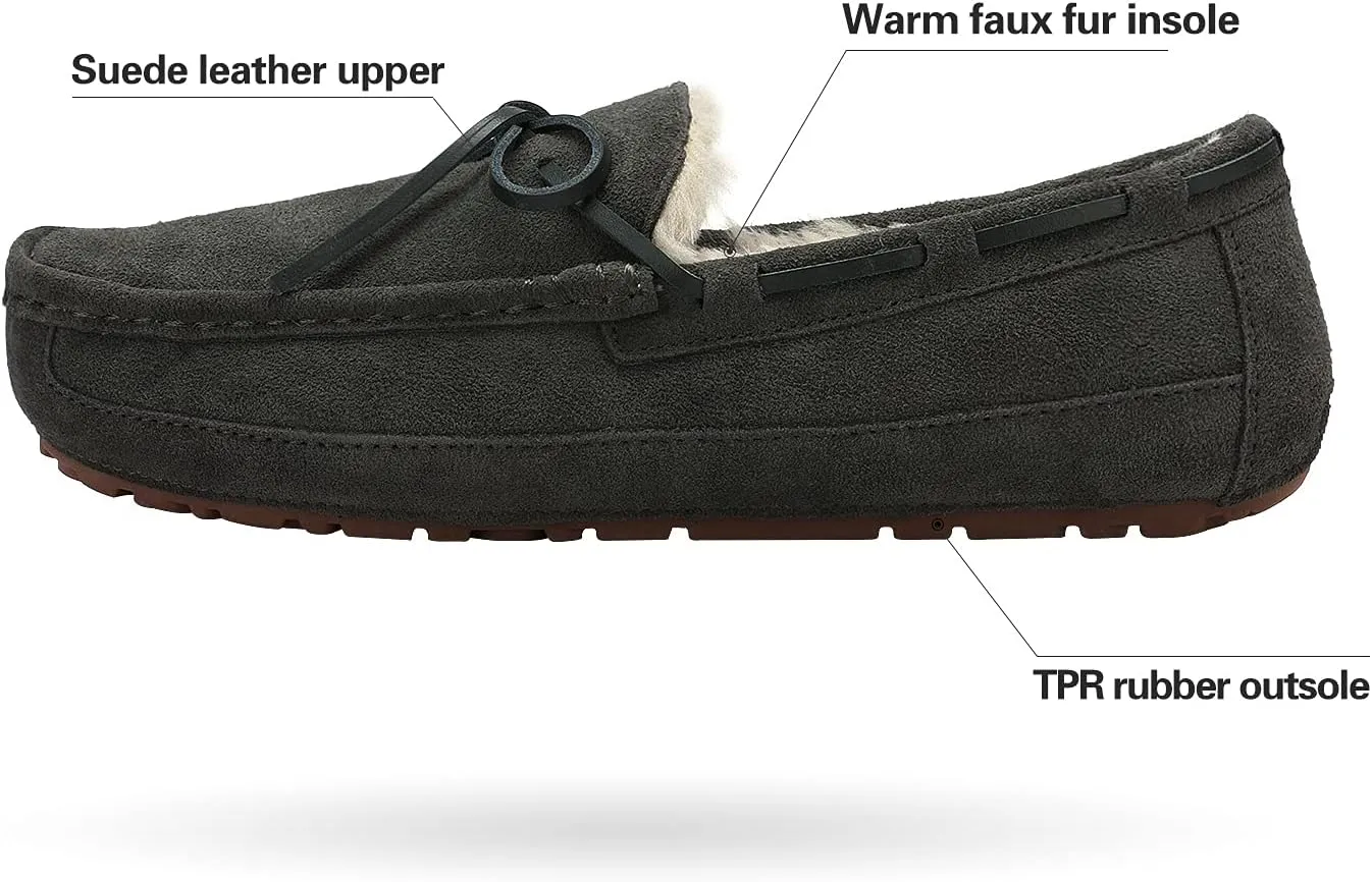 DREAM PAIRS Men's House Slippers Moccasin Indoor Outdoor Fuzzy Furry Loafers Suede Leather Warm Comfortable Shoes