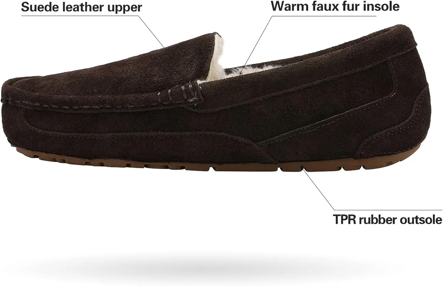 DREAM PAIRS Men's House Slippers Moccasin Indoor Outdoor Fuzzy Furry Loafers Suede Leather Warm Comfortable Shoes