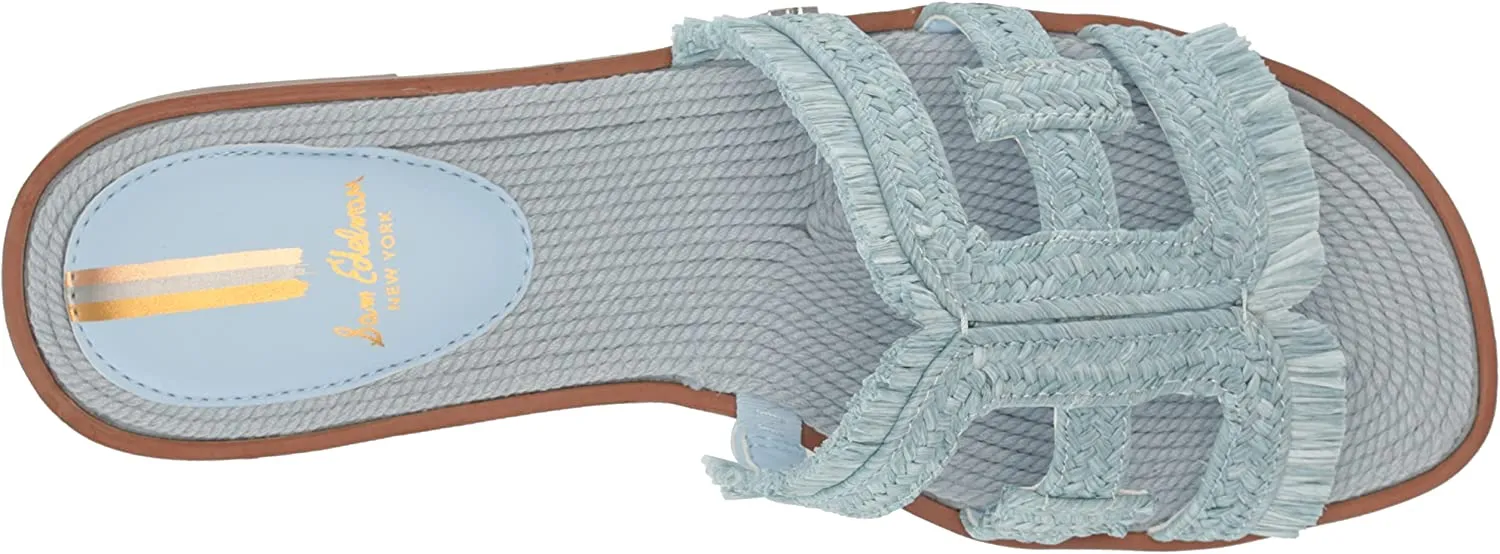 Edelman Riviera On Sandals Rounded Leather Courteous staff Toe Strap Blue Slip Slides Massive offer Bay Sam