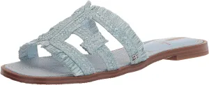Edelman Riviera On Sandals Rounded Leather Courteous staff Toe Strap Blue Slip Slides Massive offer Bay Sam