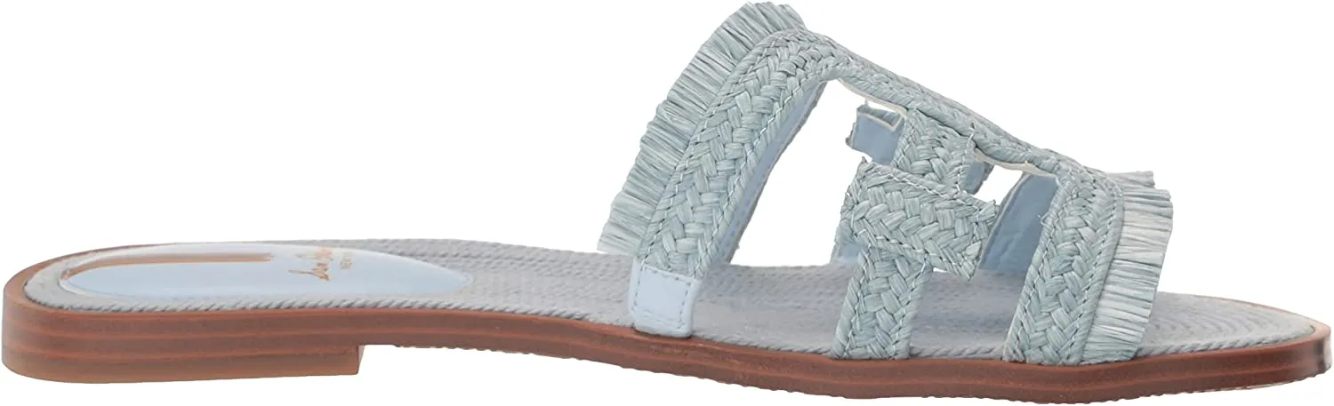Edelman Riviera On Sandals Rounded Leather Courteous staff Toe Strap Blue Slip Slides Massive offer Bay Sam