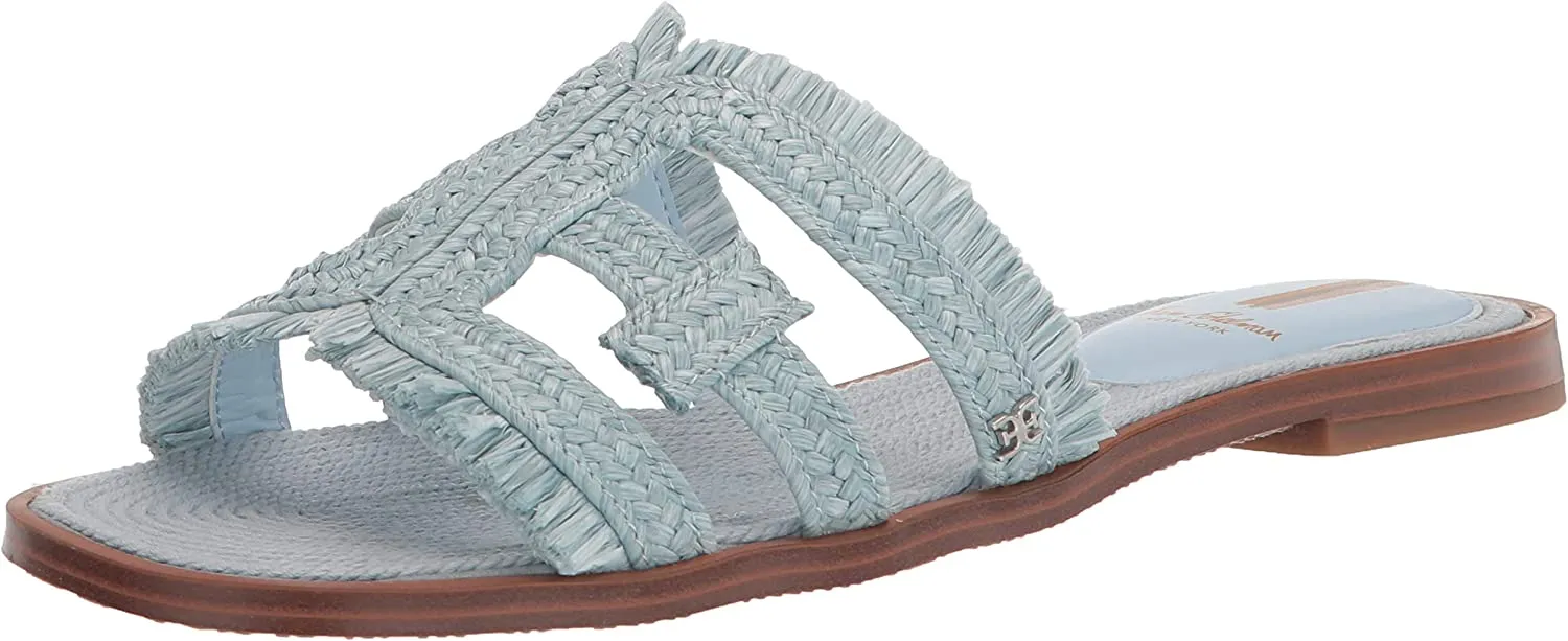 Edelman Riviera On Sandals Rounded Leather Courteous staff Toe Strap Blue Slip Slides Massive offer Bay Sam