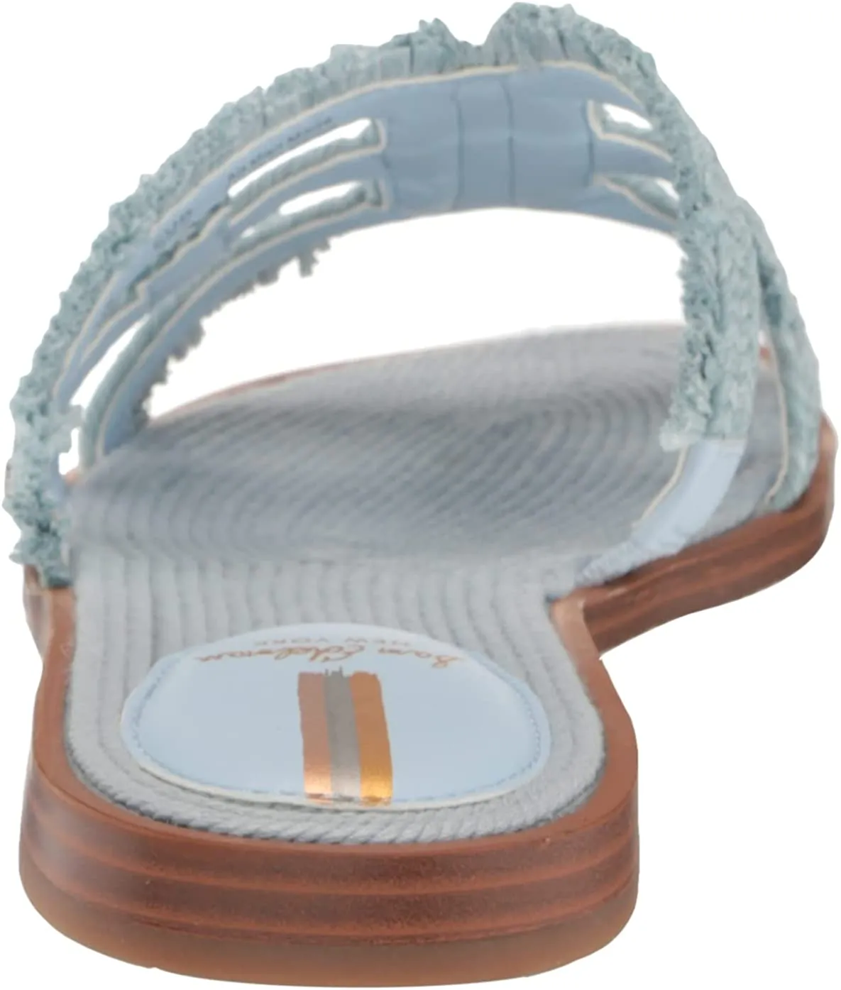 Edelman Riviera On Sandals Rounded Leather Courteous staff Toe Strap Blue Slip Slides Massive offer Bay Sam