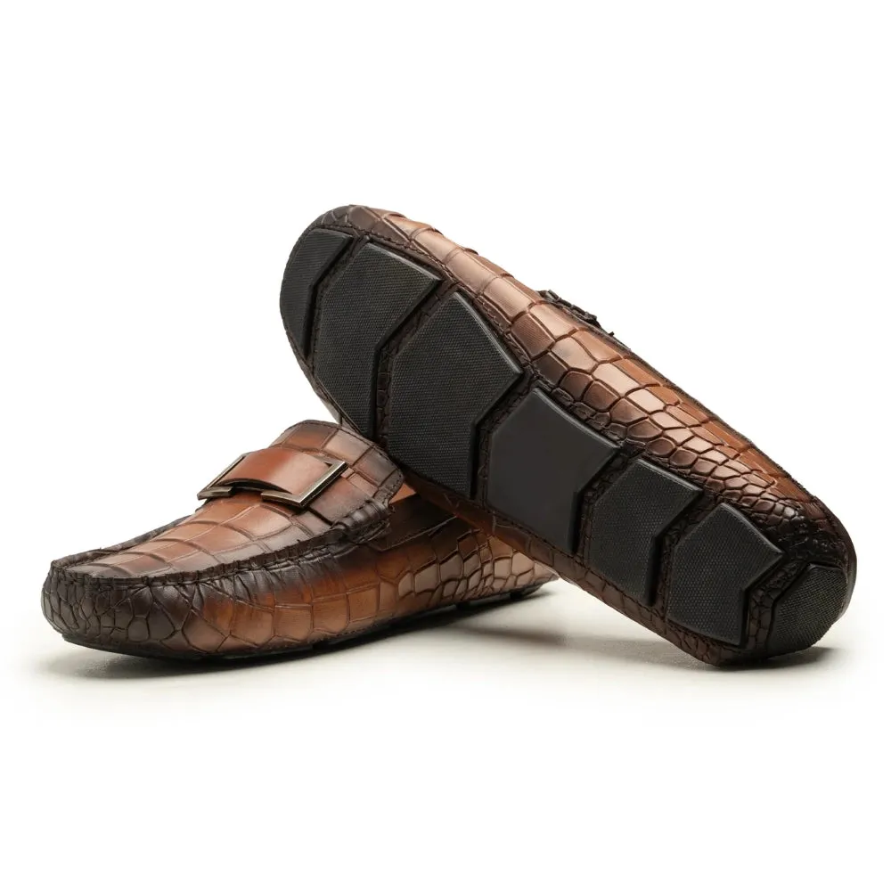 Eon Brown Textured Leather Driver Shoes