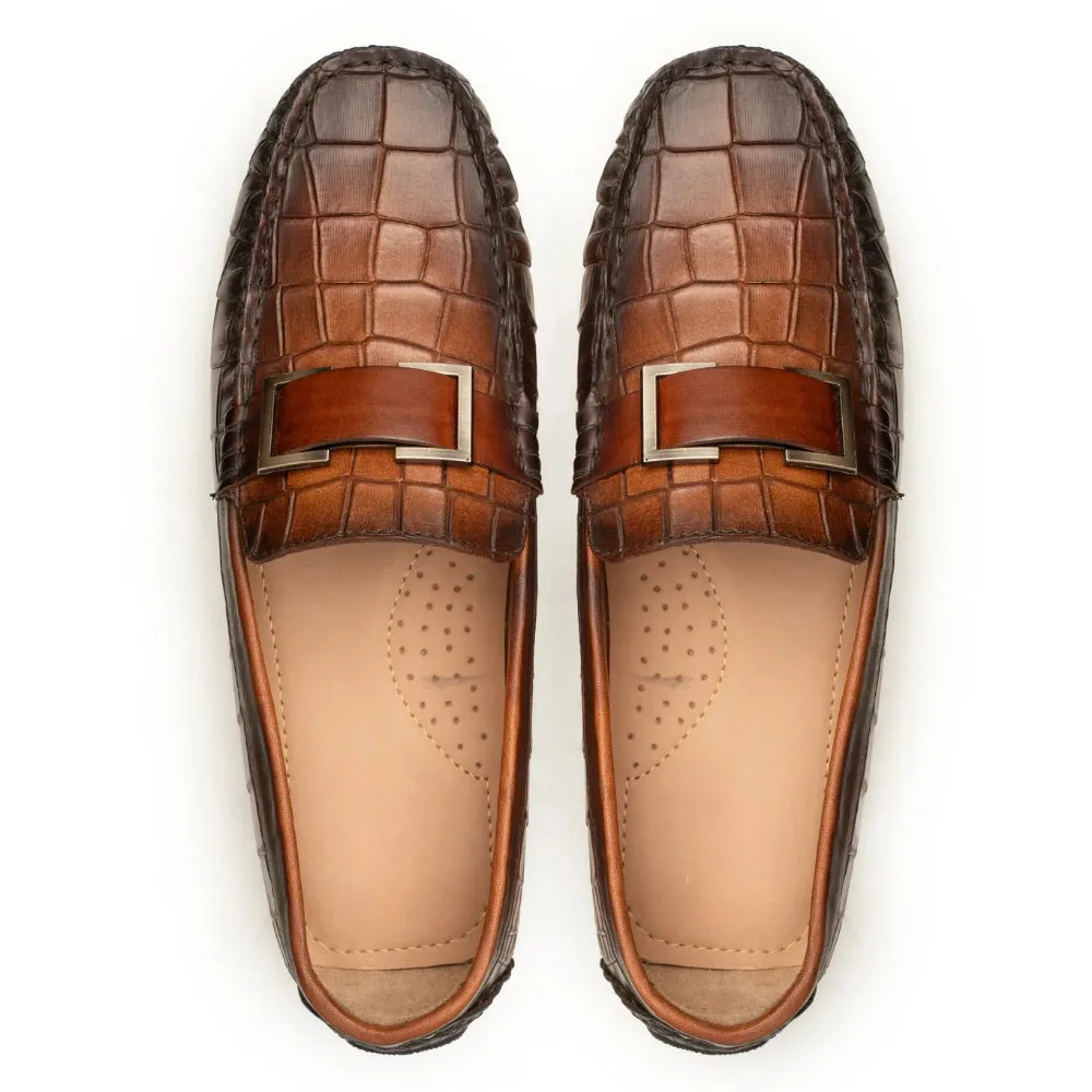 Eon Brown Textured Leather Driver Shoes