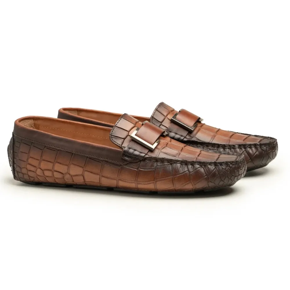 Eon Brown Textured Leather Driver Shoes