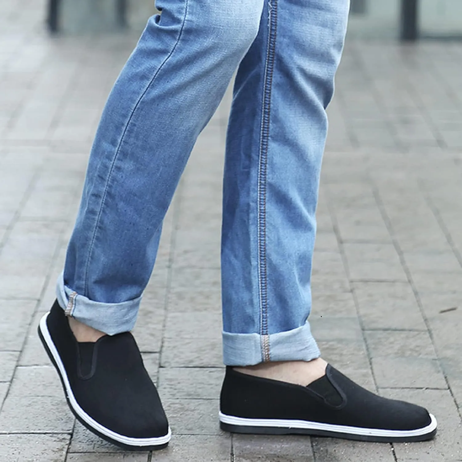 eYLun Kung Fu Shoes Men Tai Chi Shoes Chinese Traditional Martial Arts Rubber Sole Slip On Old Beijing Shoes