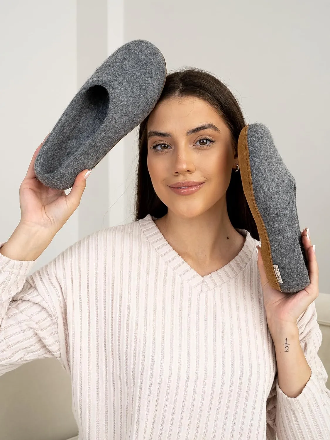 Felty Boiled Wool Slippers for Women, 100% Natural New Zealand Merino Wool, Handmade