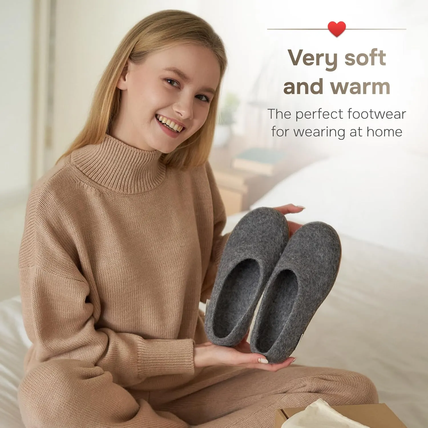 Felty Boiled Wool Slippers for Women, 100% Natural New Zealand Merino Wool, Handmade