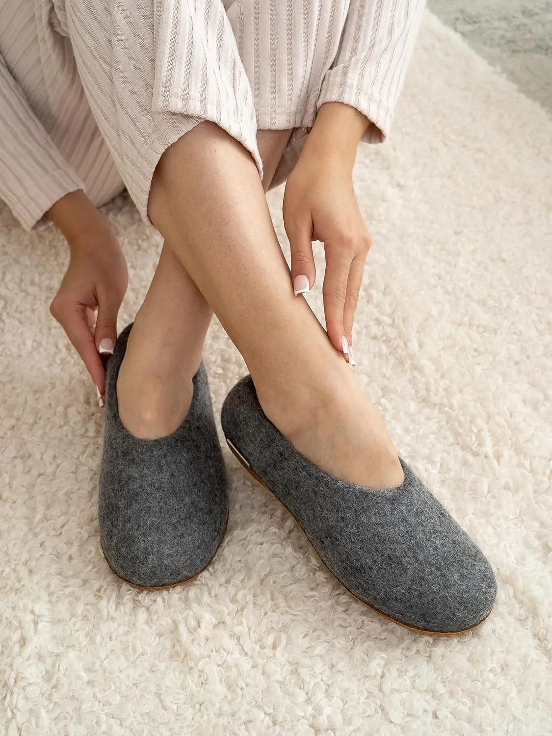 Felty Boiled Wool Slippers for Women, 100% Natural New Zealand Merino Wool, Handmade