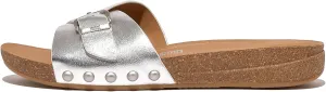FitFlop Women's Iqushion Adjustable Buckle Metallic-Leather Slides Wedge Sandal