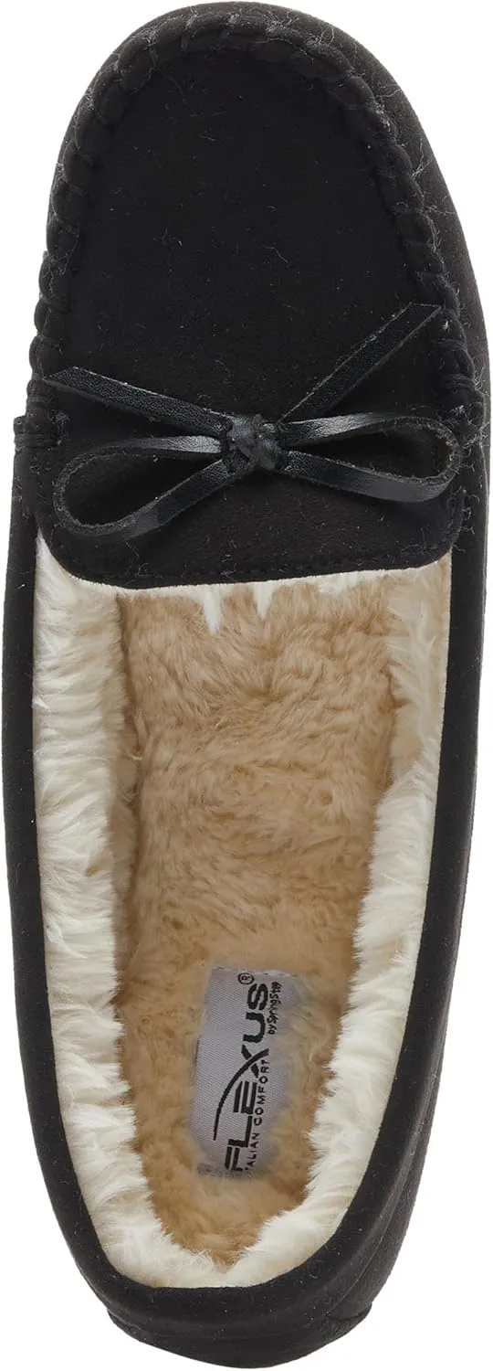 Flexus Spring Step Danda Moccasin Slippers for Women - Faux Fur Shoes for Indoor Use - Comfortable Slip-On House Slippers
