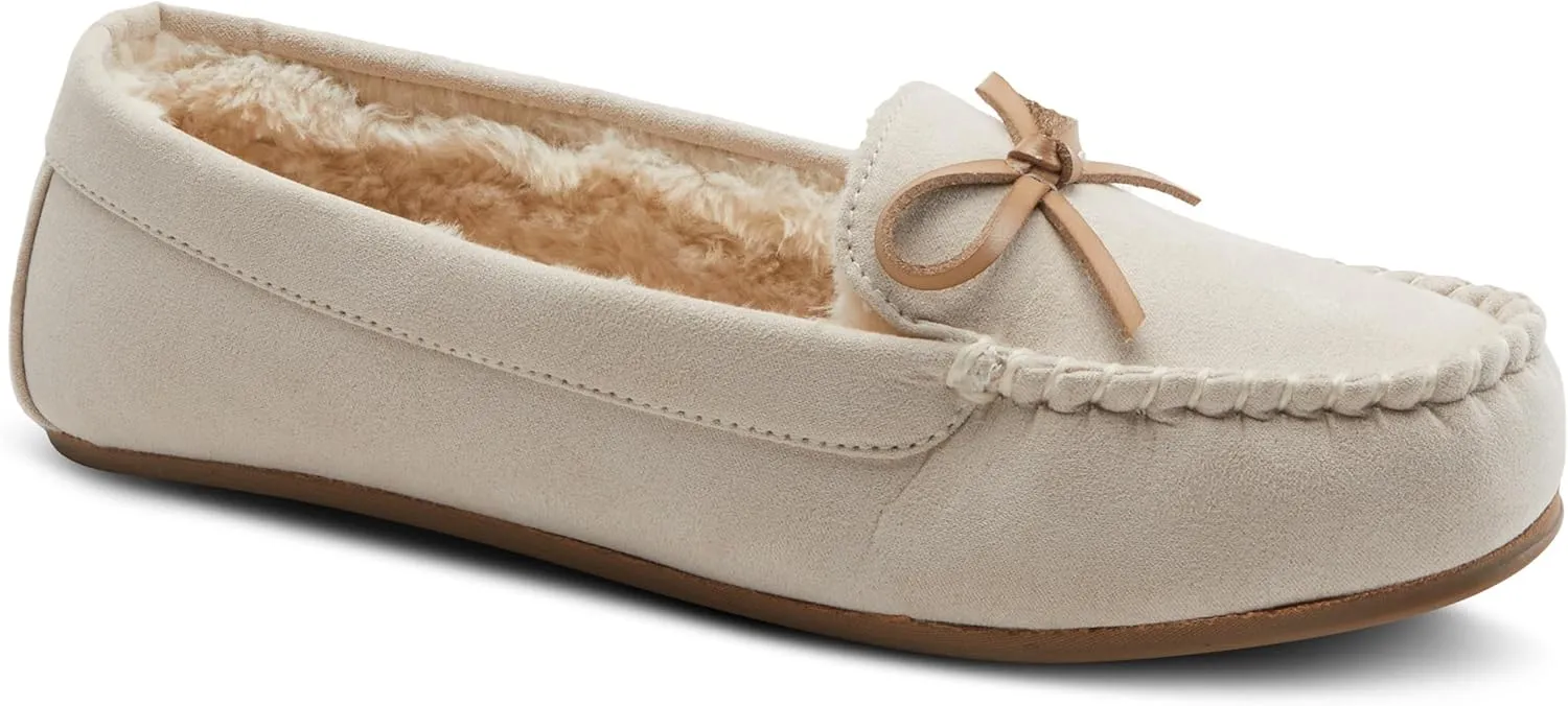 Flexus Spring Step Danda Moccasin Slippers for Women - Faux Fur Shoes for Indoor Use - Comfortable Slip-On House Slippers