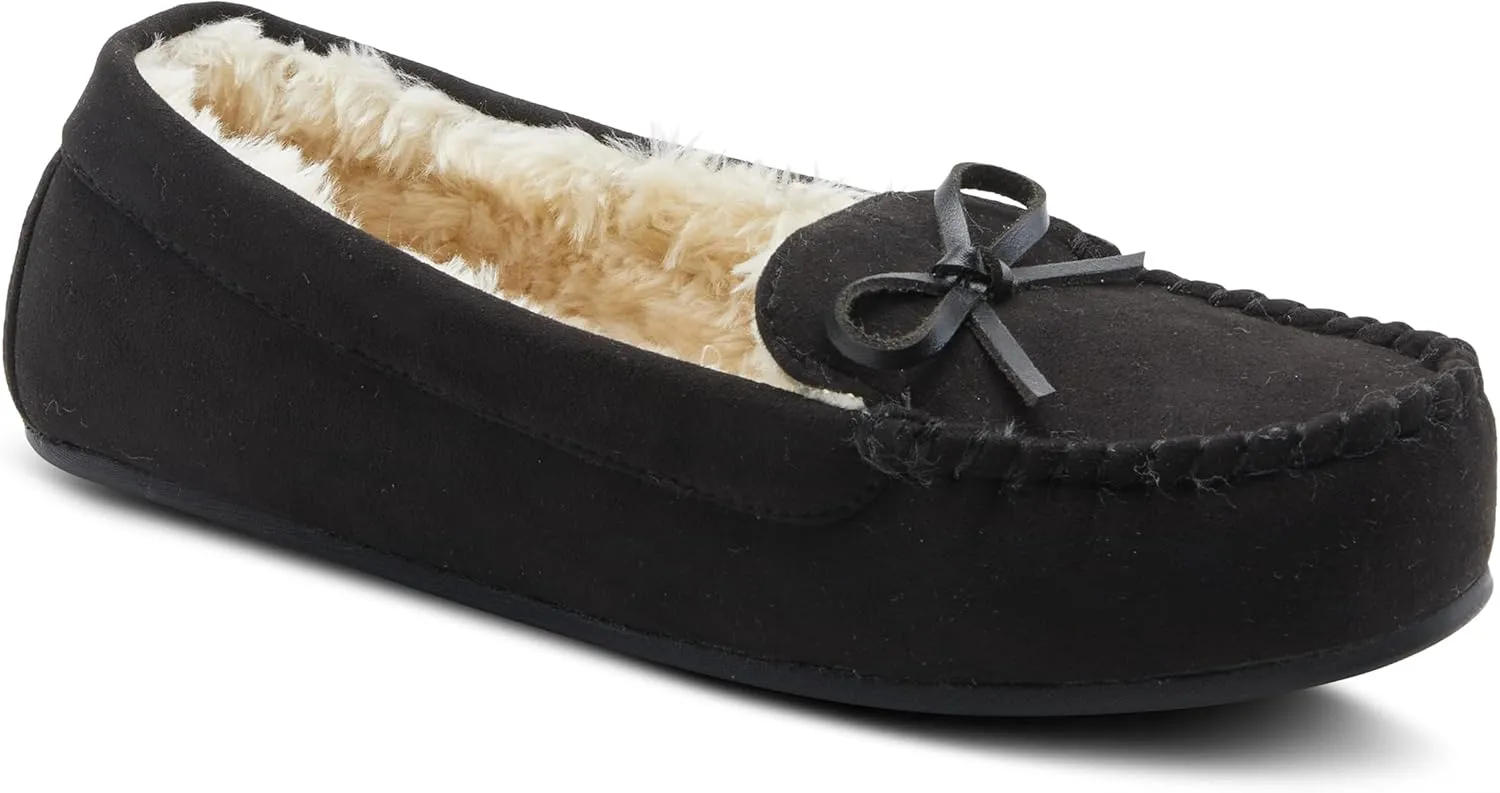 Flexus Spring Step Danda Moccasin Slippers for Women - Faux Fur Shoes for Indoor Use - Comfortable Slip-On House Slippers