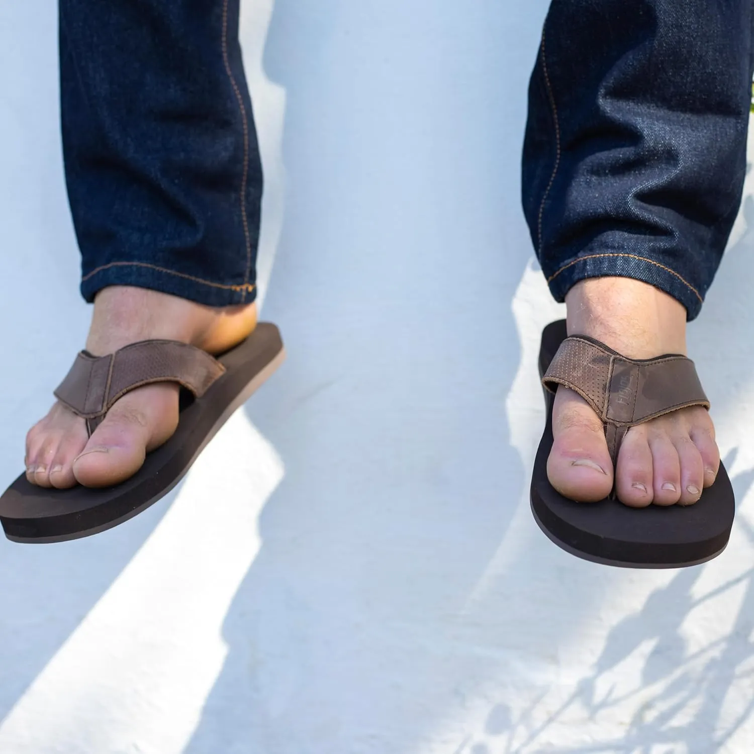 Flojos Cole Genuine Leather Perforated Strap Mens Sandal