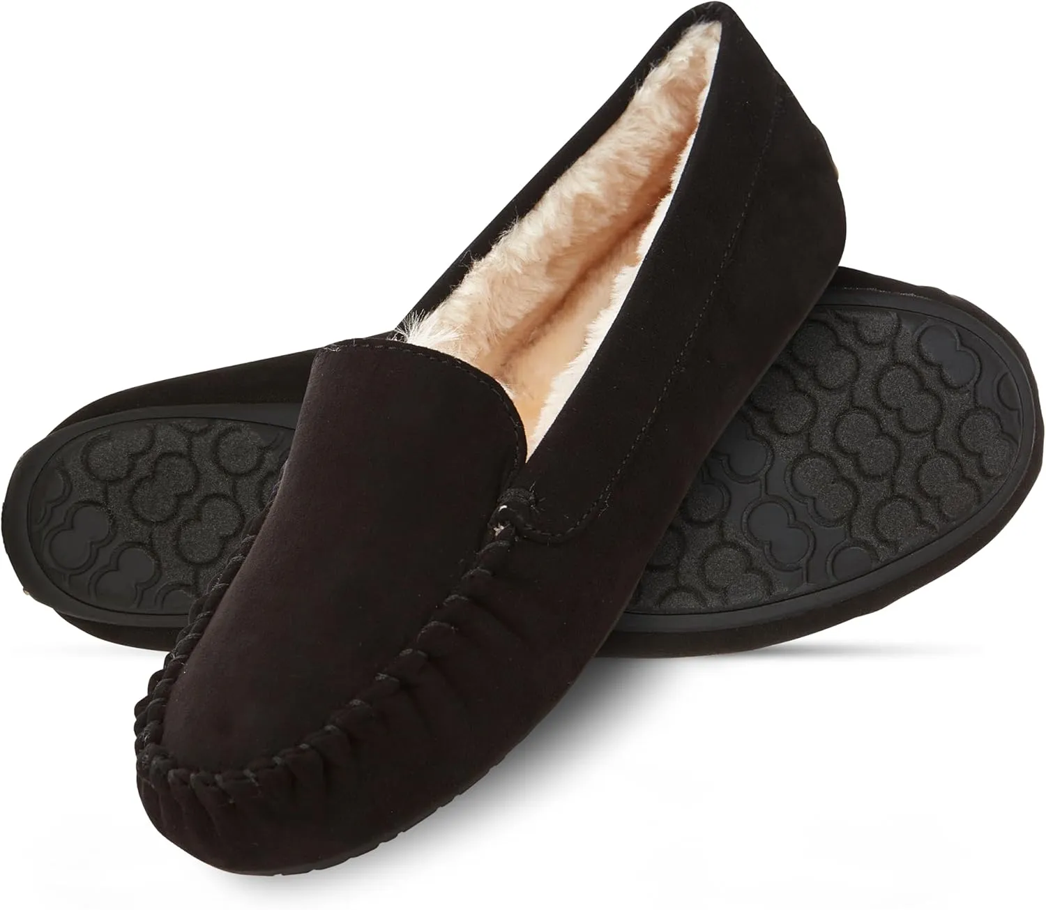 Floopi Women Slippers Moccasins, Soft Faux Fur Lining with Cozy Memory Foam, Ladies House Slippers for Women with Indoor & Outdoor Anti-Skid Sole
