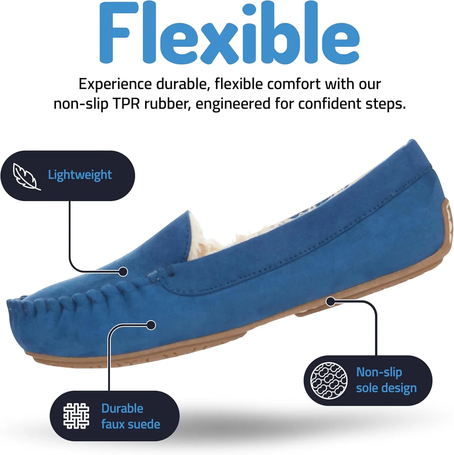 Floopi Women Slippers Moccasins, Soft Faux Fur Lining with Cozy Memory Foam, Ladies House Slippers for Women with Indoor & Outdoor Anti-Skid Sole