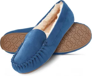 Floopi Women Slippers Moccasins, Soft Faux Fur Lining with Cozy Memory Foam, Ladies House Slippers for Women with Indoor & Outdoor Anti-Skid Sole