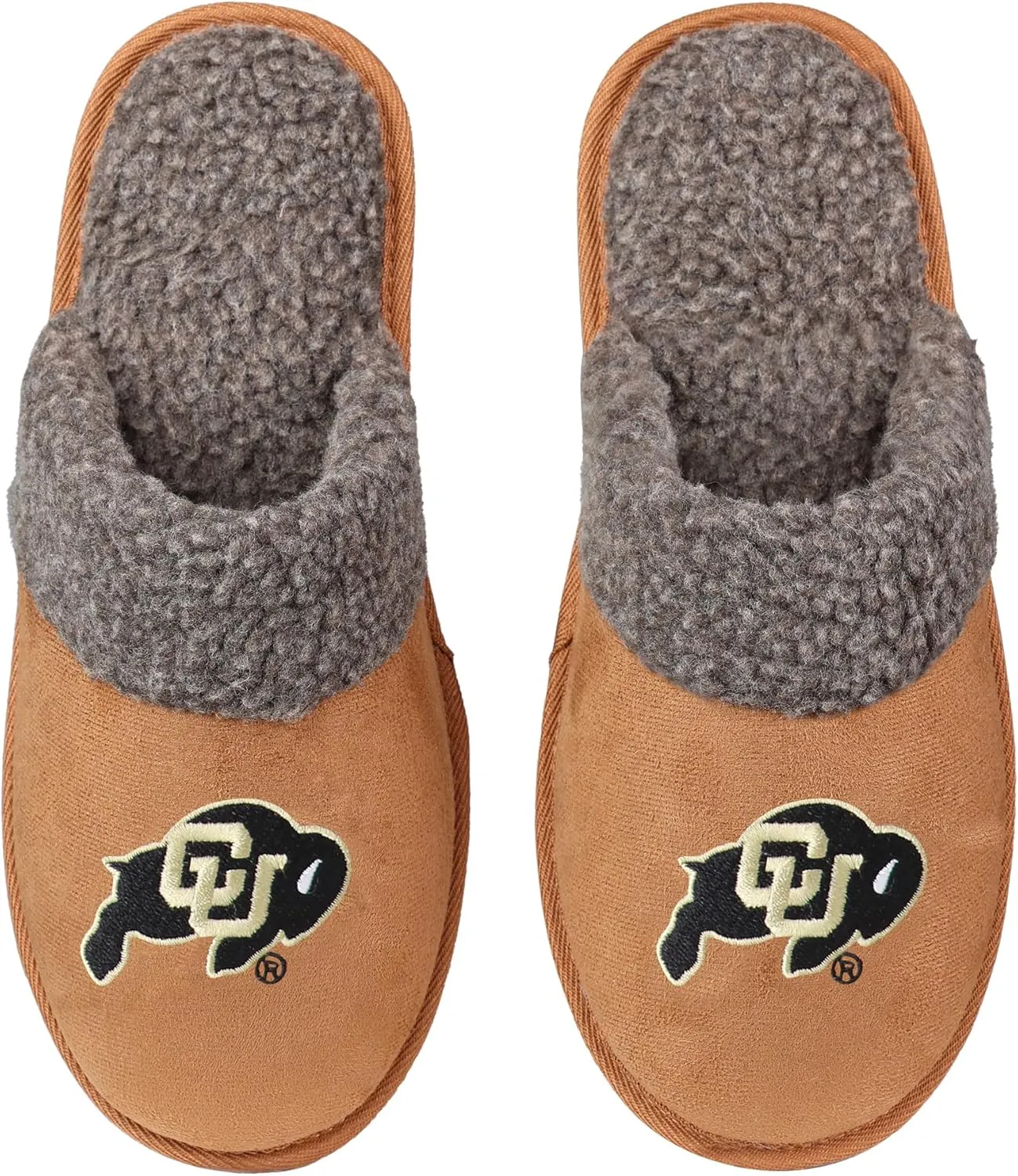 FOCO NCAA Men’s Sherpa Scuff Brown Moccasin Slippers – Ultra-Soft Plush Lining & Embroidered Team Logo – Officially Licensed NCAA Footwear for Ultimate Comfort & Team Spirit