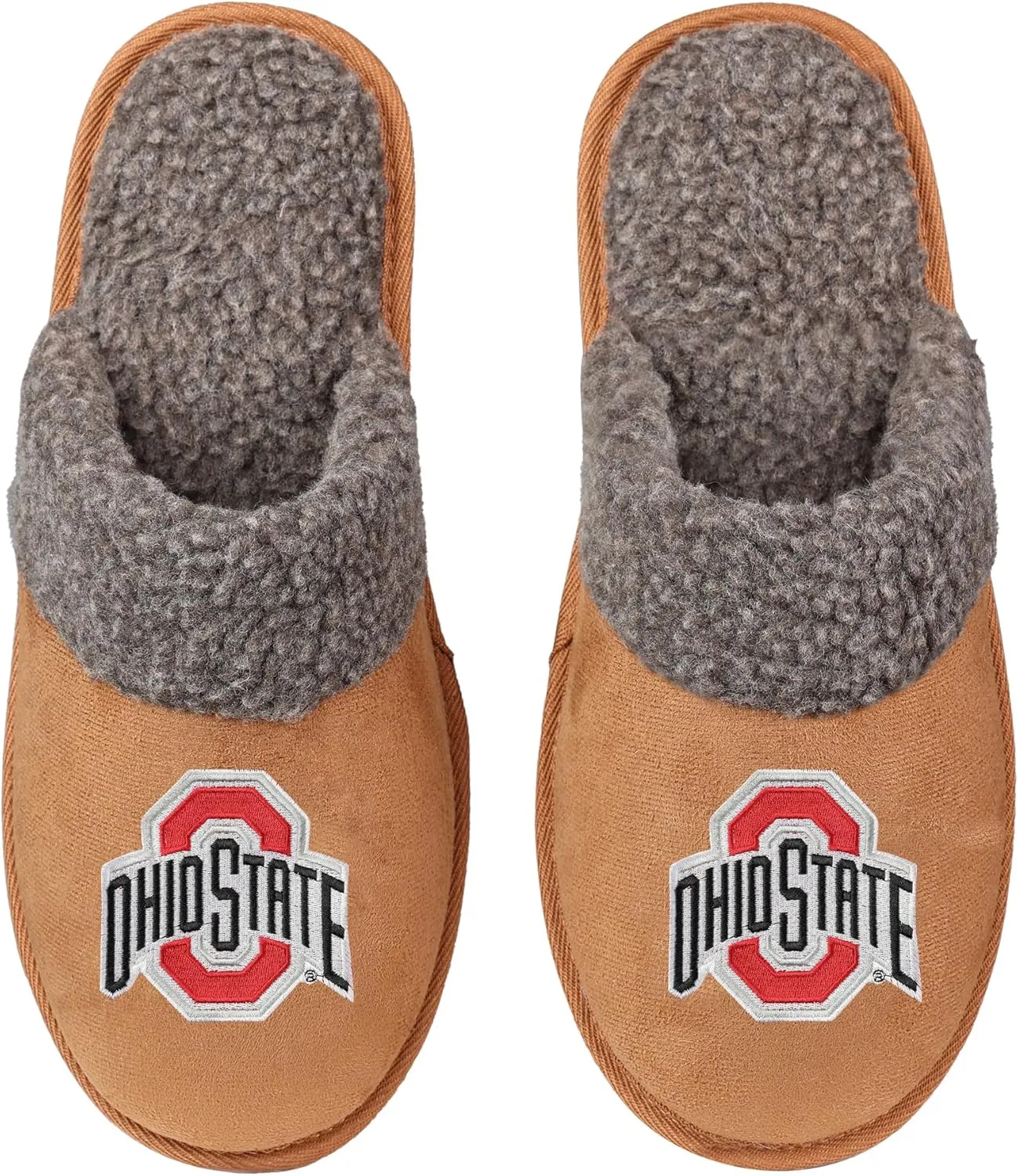 FOCO NCAA Men’s Sherpa Scuff Brown Moccasin Slippers – Ultra-Soft Plush Lining & Embroidered Team Logo – Officially Licensed NCAA Footwear for Ultimate Comfort & Team Spirit