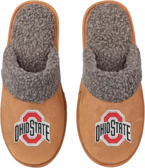 FOCO NCAA Men’s Sherpa Scuff Brown Moccasin Slippers – Ultra-Soft Plush Lining & Embroidered Team Logo – Officially Licensed NCAA Footwear for Ultimate Comfort & Team Spirit