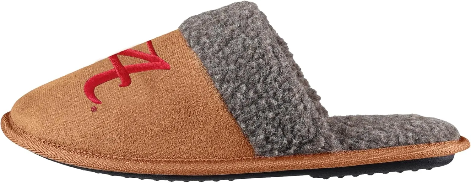 FOCO NCAA Men’s Sherpa Scuff Brown Moccasin Slippers – Ultra-Soft Plush Lining & Embroidered Team Logo – Officially Licensed NCAA Footwear for Ultimate Comfort & Team Spirit