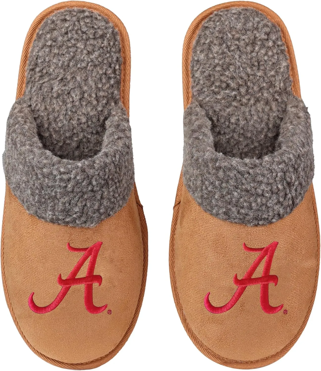 FOCO NCAA Men’s Sherpa Scuff Brown Moccasin Slippers – Ultra-Soft Plush Lining & Embroidered Team Logo – Officially Licensed NCAA Footwear for Ultimate Comfort & Team Spirit