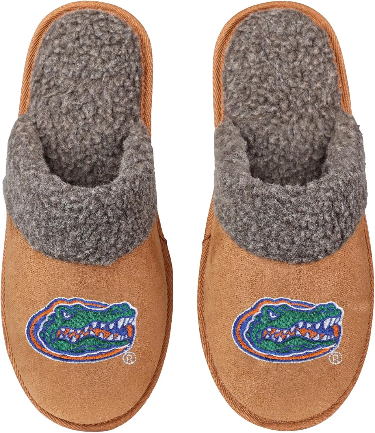 FOCO NCAA Men’s Sherpa Scuff Brown Moccasin Slippers – Ultra-Soft Plush Lining & Embroidered Team Logo – Officially Licensed NCAA Footwear for Ultimate Comfort & Team Spirit