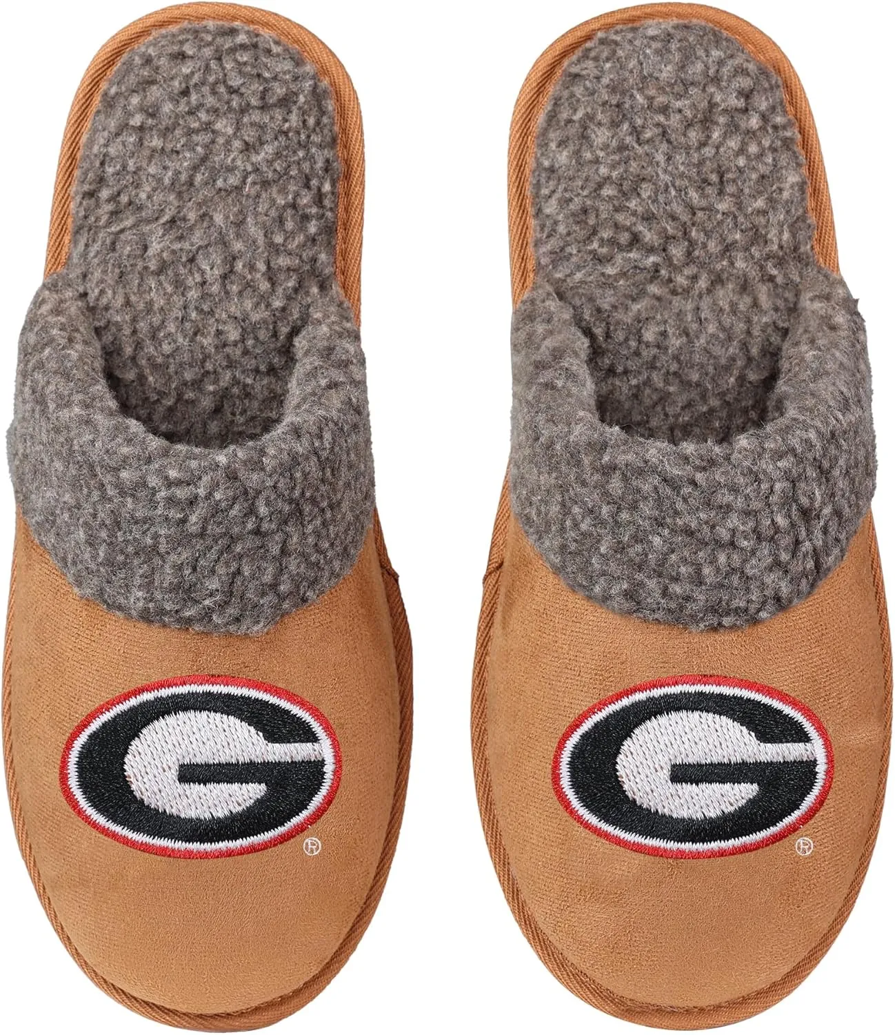 FOCO NCAA Men’s Sherpa Scuff Brown Moccasin Slippers – Ultra-Soft Plush Lining & Embroidered Team Logo – Officially Licensed NCAA Footwear for Ultimate Comfort & Team Spirit