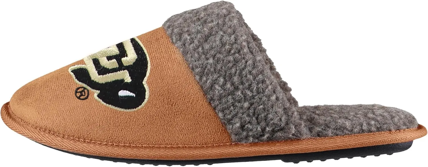 FOCO NCAA Men’s Sherpa Scuff Brown Moccasin Slippers – Ultra-Soft Plush Lining & Embroidered Team Logo – Officially Licensed NCAA Footwear for Ultimate Comfort & Team Spirit