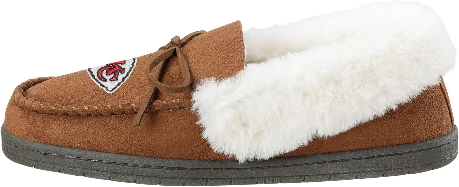FOCO Womens NFL Team Logo Tan Moccasin Slippers