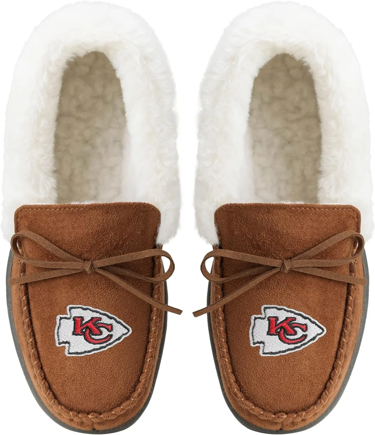 FOCO Womens NFL Team Logo Tan Moccasin Slippers