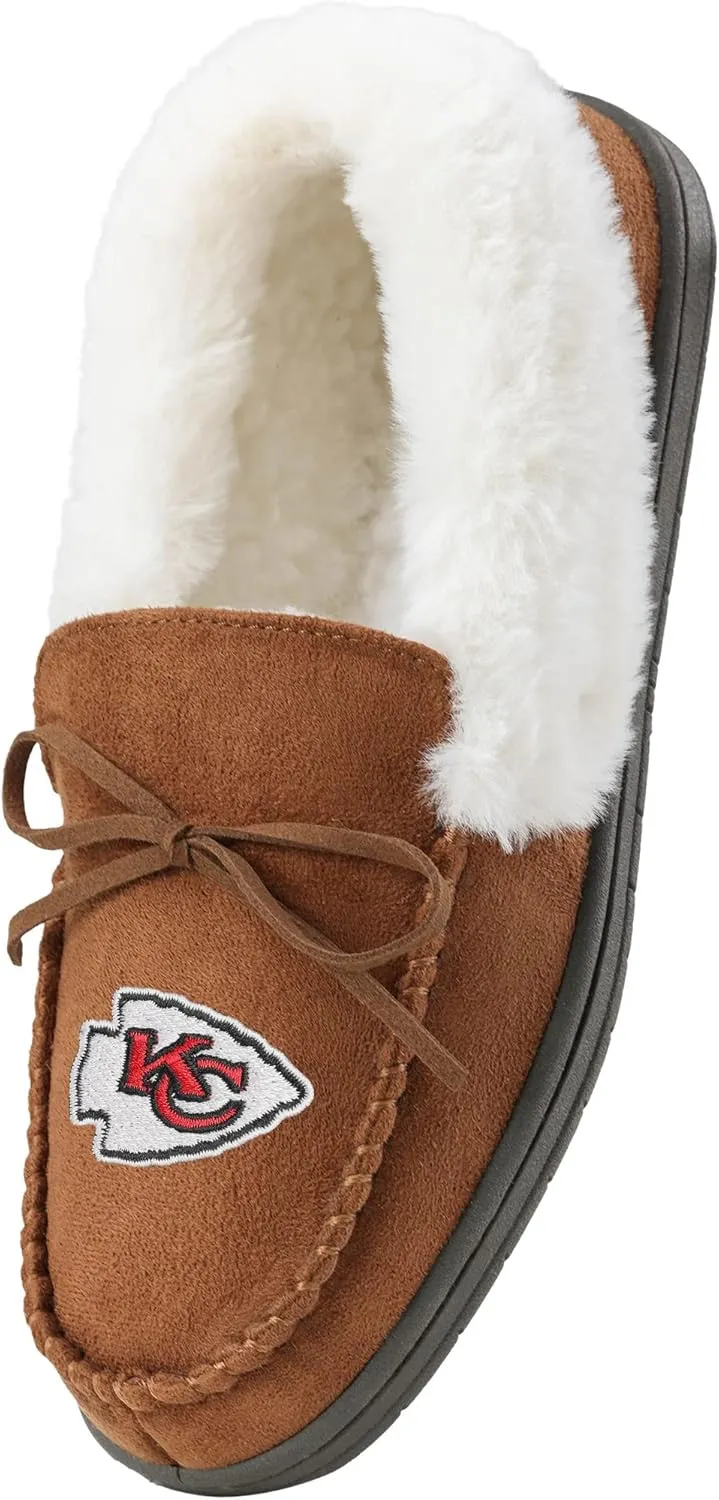 FOCO Womens NFL Team Logo Tan Moccasin Slippers