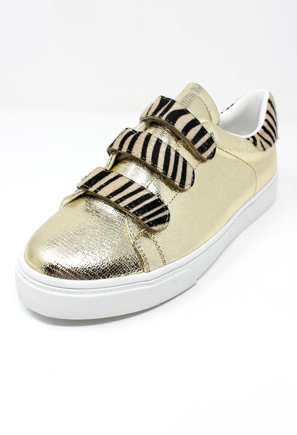 Gold Trainer with Zebra Velcro Straps