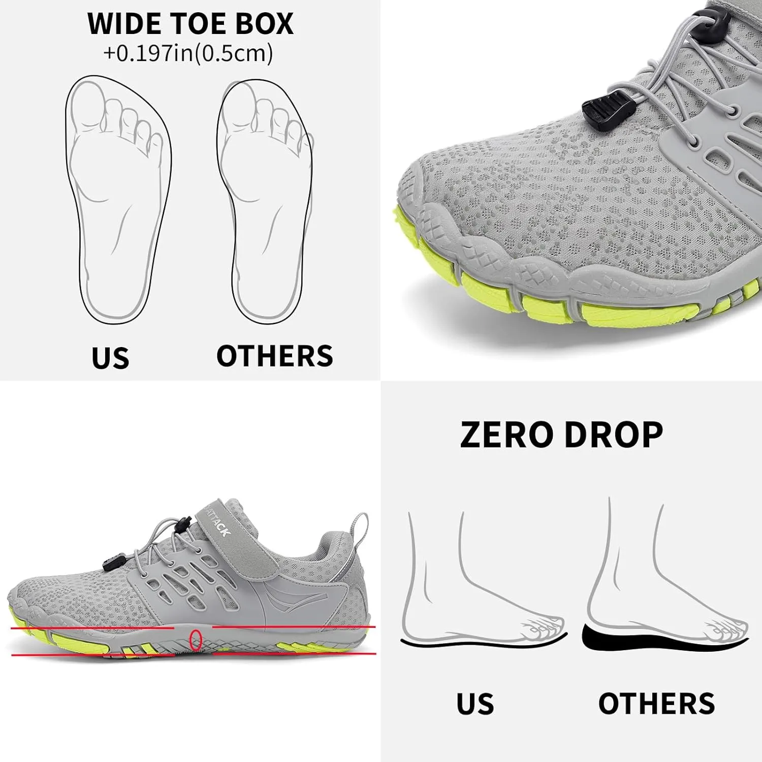 Grand Attack Men's Barefoot Shoes|Minimalist Cross-Trainer|Zero Drop Sole|Wide Toe Box