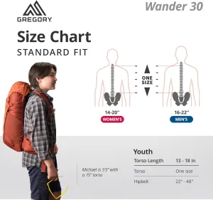 Gregory Wander 30L Unisex Youth Hiking Backpack, One Size Fits All, Redrock