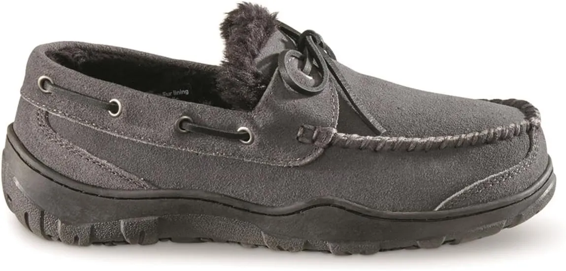 Guide Gear Suede Leather Moccasins for Men, Bedroom House Slippers, Indoor and Outdoor Shoes