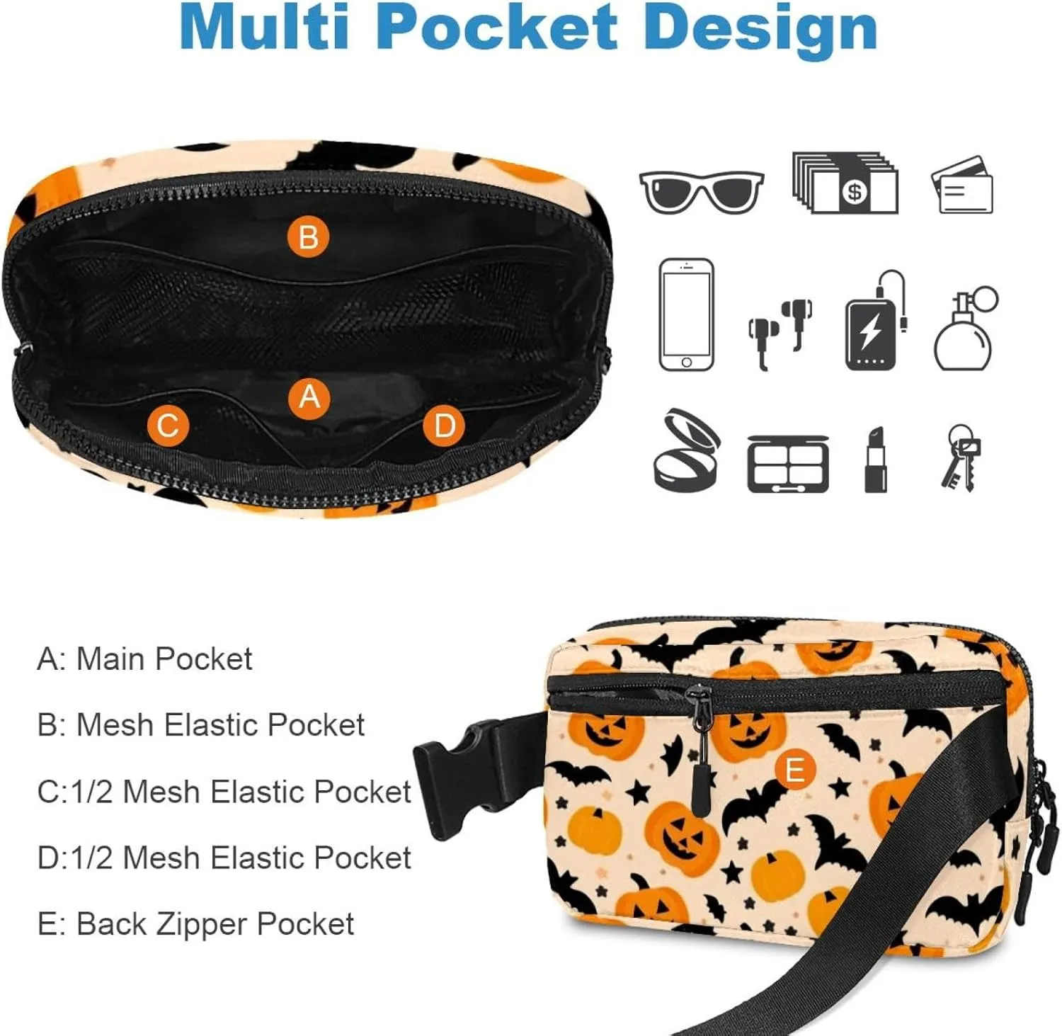 Halloween Pumpkin-246 Unisex Style Fanny Pack: Fashion Waist Packs, Crossbody Bags Sport Slim Fashionable for Jogging Hiking Hiker Woman Man