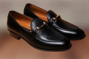 Handmade Black Leather Moccasin Shoes for Men