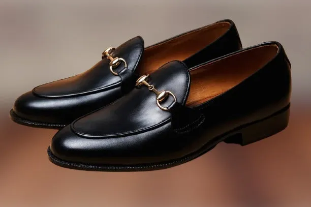 Handmade Black Leather Moccasin Shoes for Men