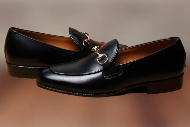 Handmade Black Leather Moccasin Shoes for Men