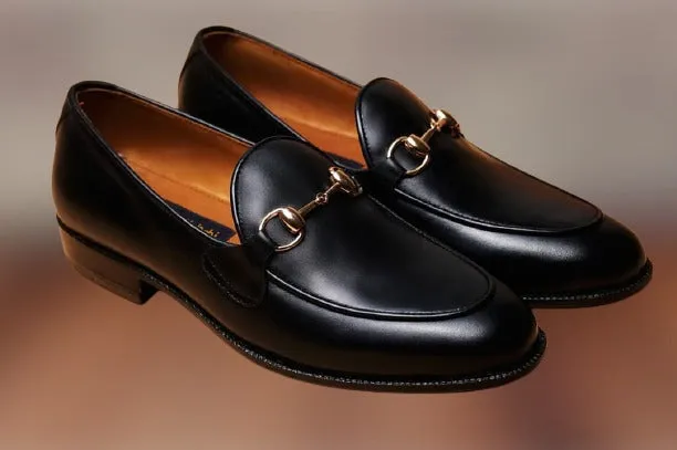 Handmade Black Leather Moccasin Shoes for Men