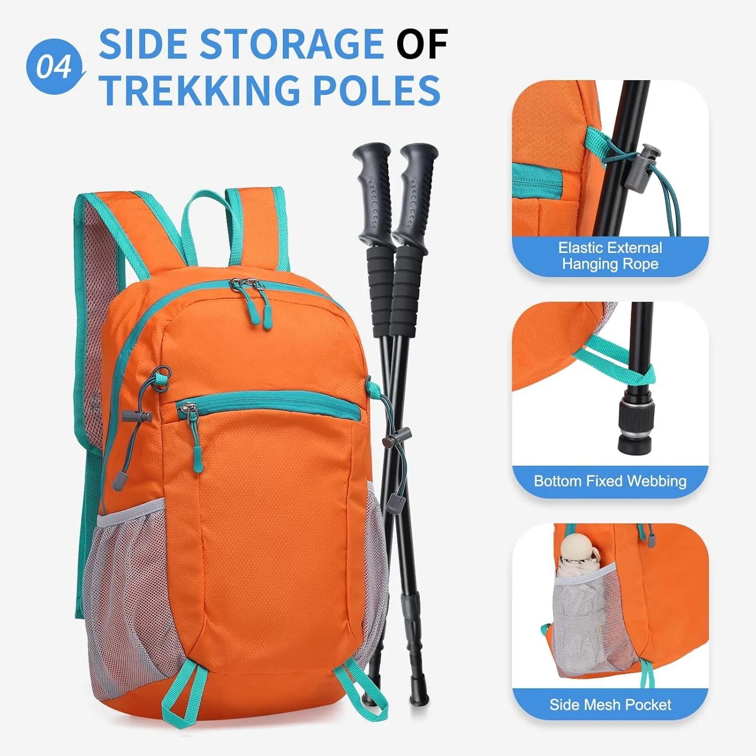 Hiking Daypack Packable, Camping Backpack Water Resistant Lightweight Polyester for Men Women Travel Outdoor