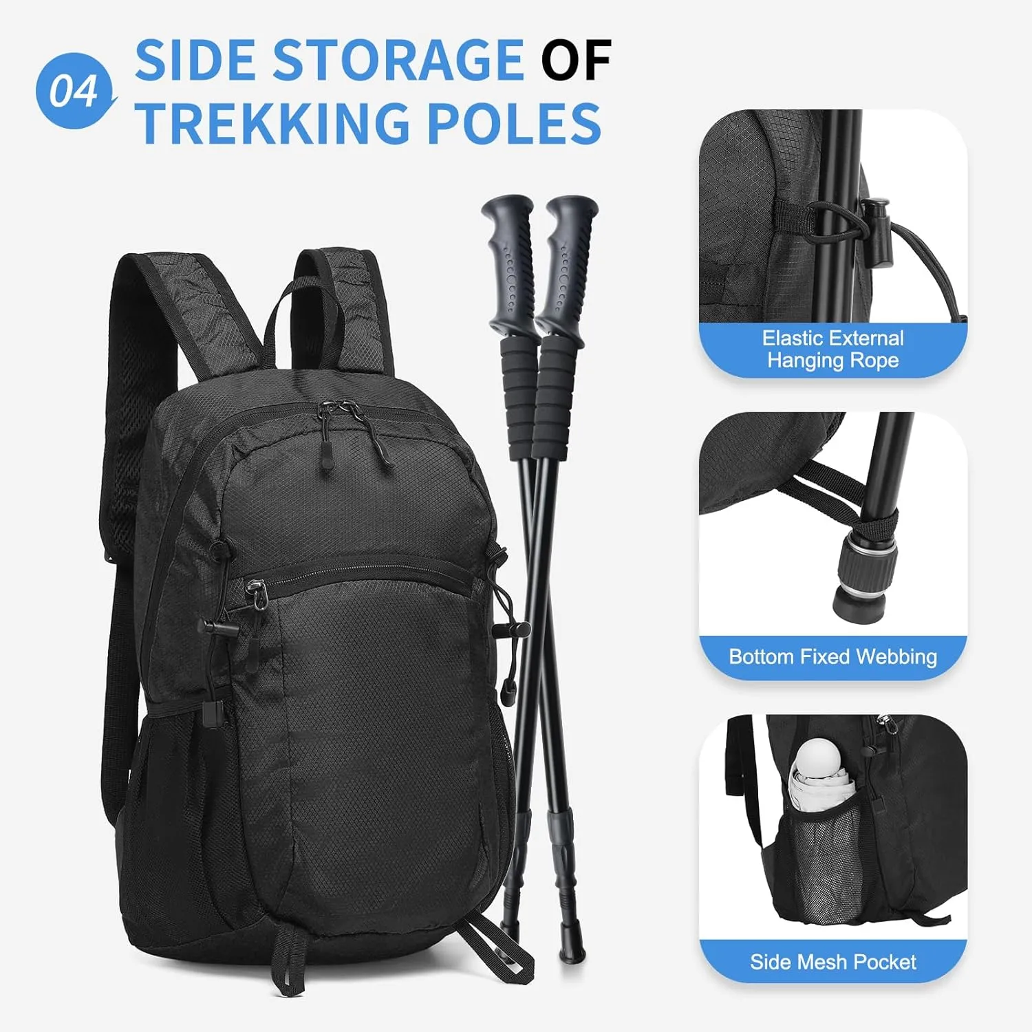 Hiking Daypack Packable, Camping Backpack Water Resistant Lightweight Polyester for Men Women Travel Outdoor