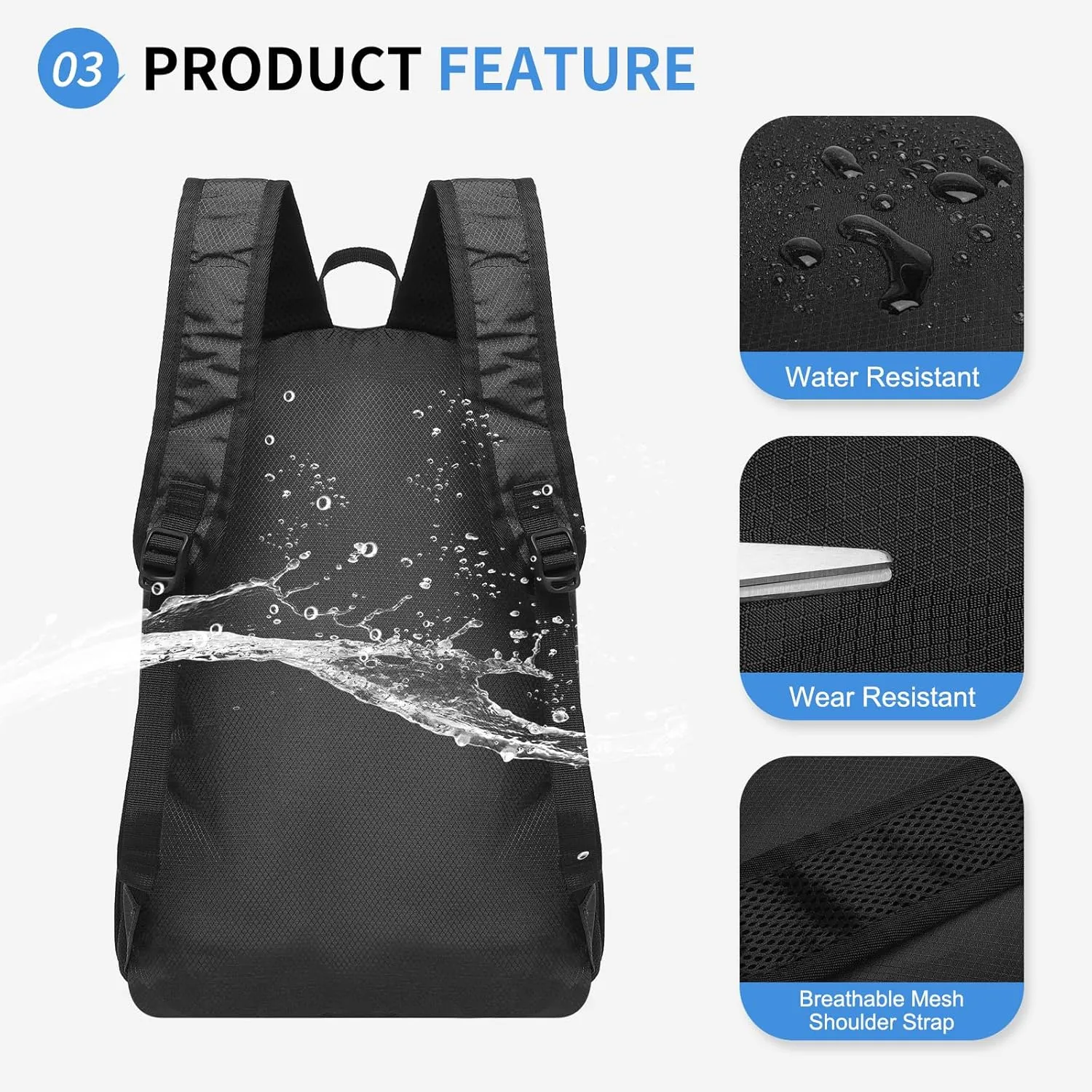 Hiking Daypack Packable, Camping Backpack Water Resistant Lightweight Polyester for Men Women Travel Outdoor